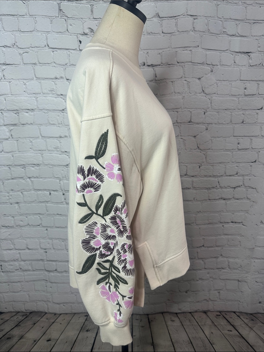 Scotch & Soda embroidered puff-sleeve cream sweatshirt Size L Large